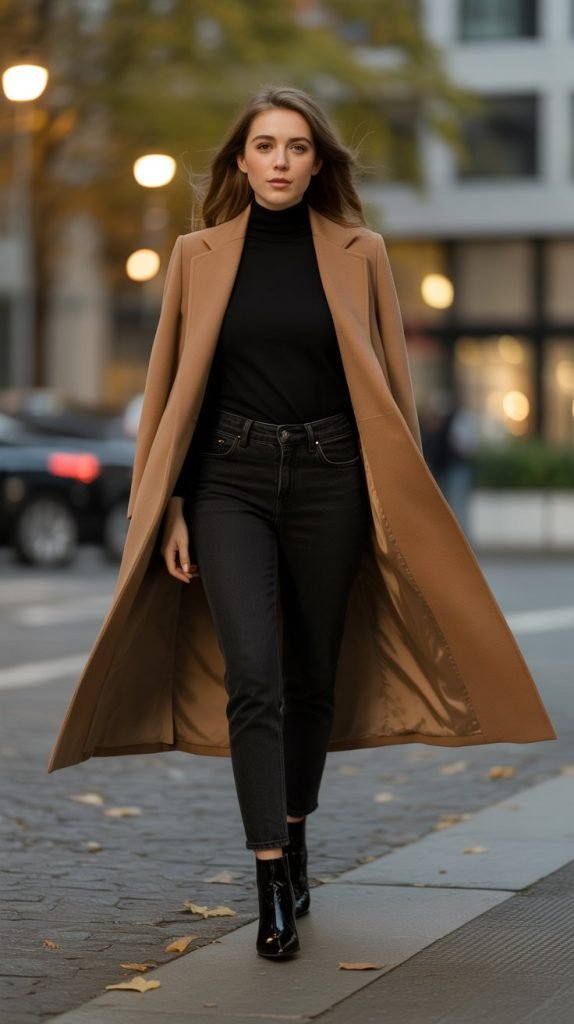 25. Camel Coat Over All-Black Outfit
