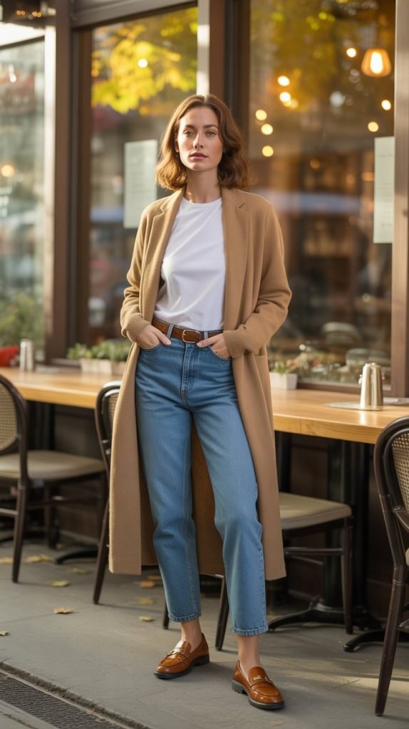 30. Belted Cardigan with Straight-Leg Jeans