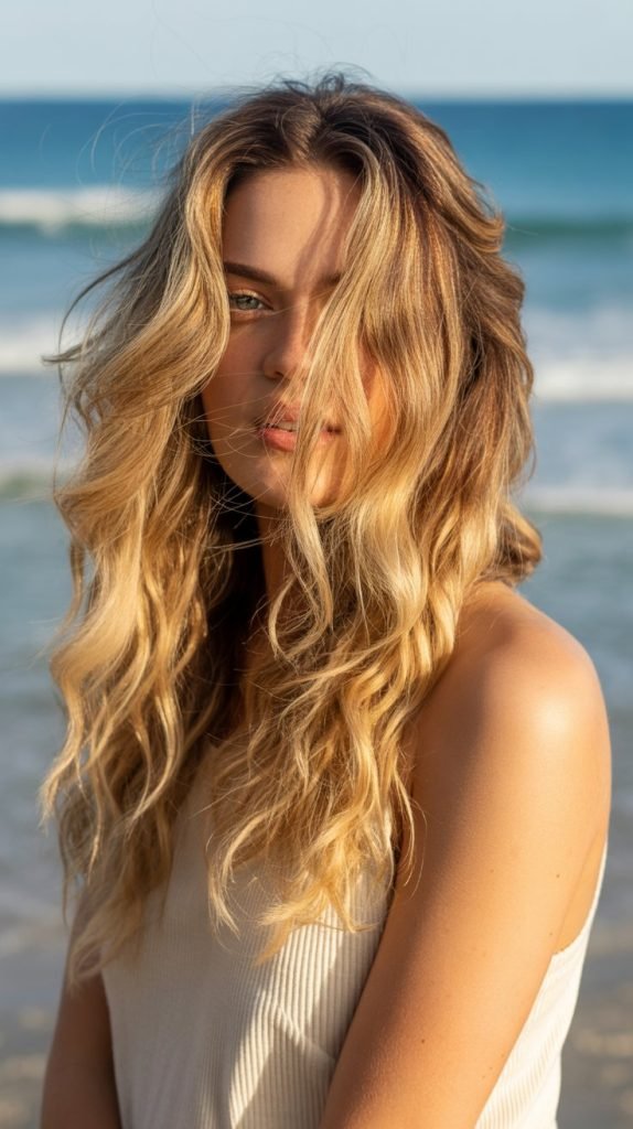 13. Sun-Kissed Blonde Balayage with Beachy Money Piece