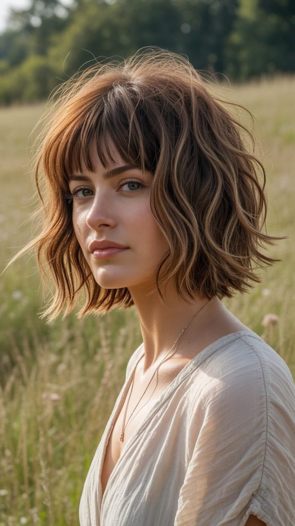 20. Messy Long Bob with Uneven Bangs