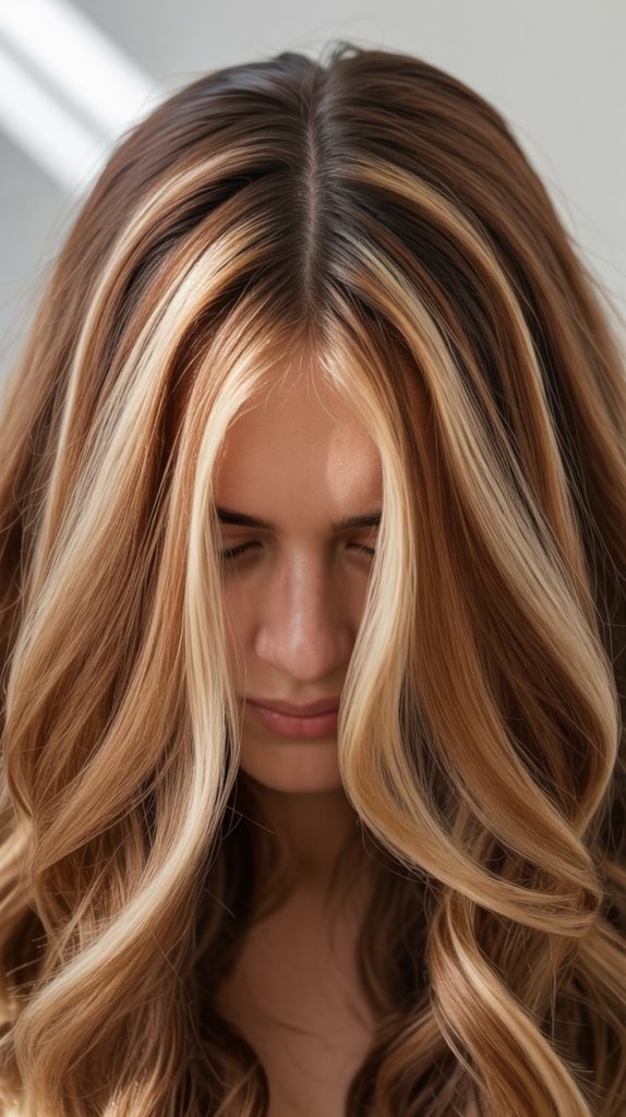 13. Chunky Blonde Crown Highlights