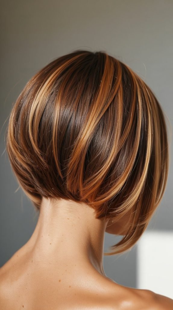 23. Stacked Bob with Honey Blonde Highlights