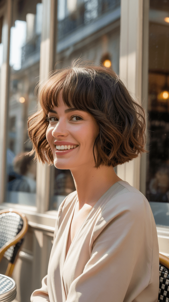 Textured French Bob with Wispy Curtain Bangs