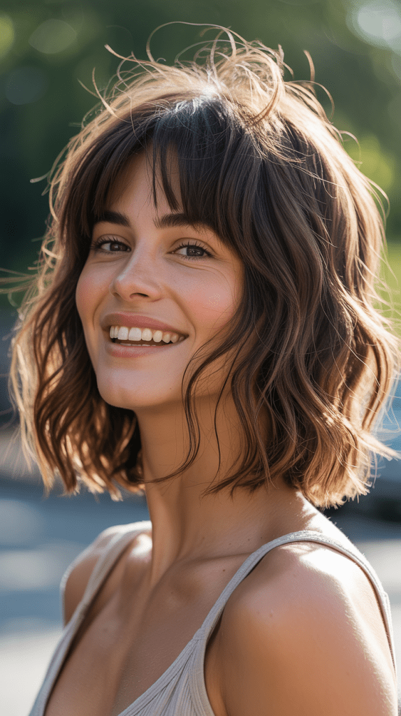 Tousled Long Bob with Piecey Curtain Bangs