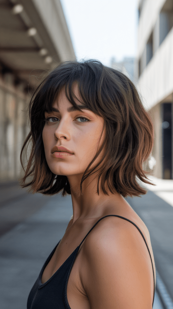 Choppy Long Bob with Disconnected Curtain Bangs