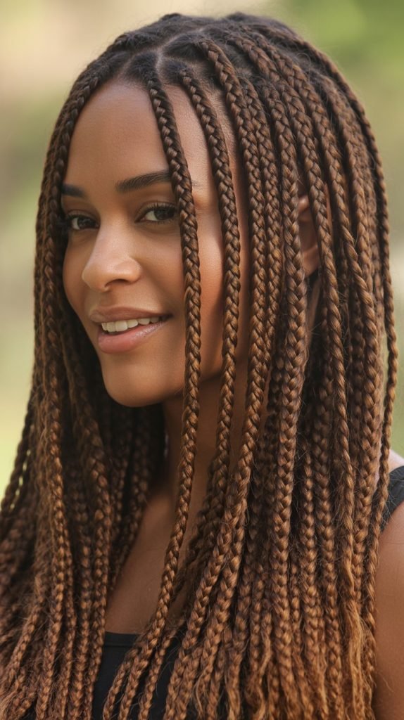 Side Part Knotless Braids with Highlights