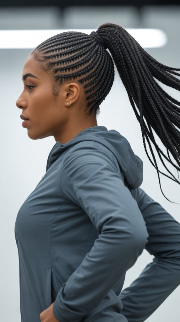 6. Cornrows into a Ponytail