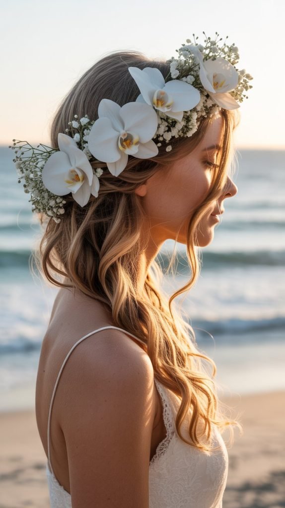 1. Loose Beach Waves with Fresh Flowers