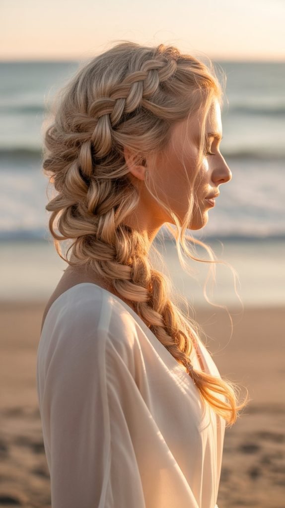5. Waterfall Braid with Loose Curls