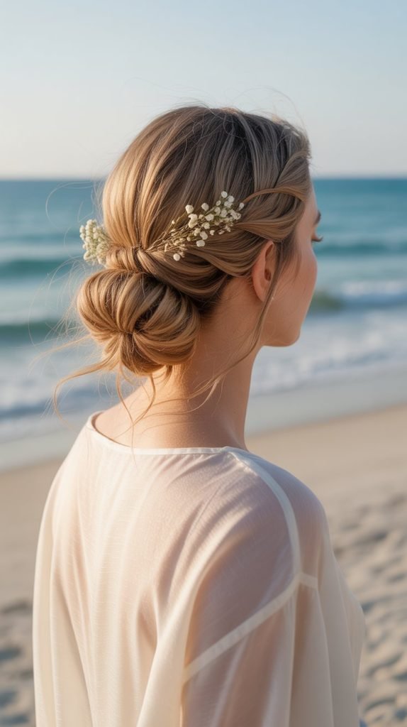 34. Half-Up Twisted Bun with Loose Ends