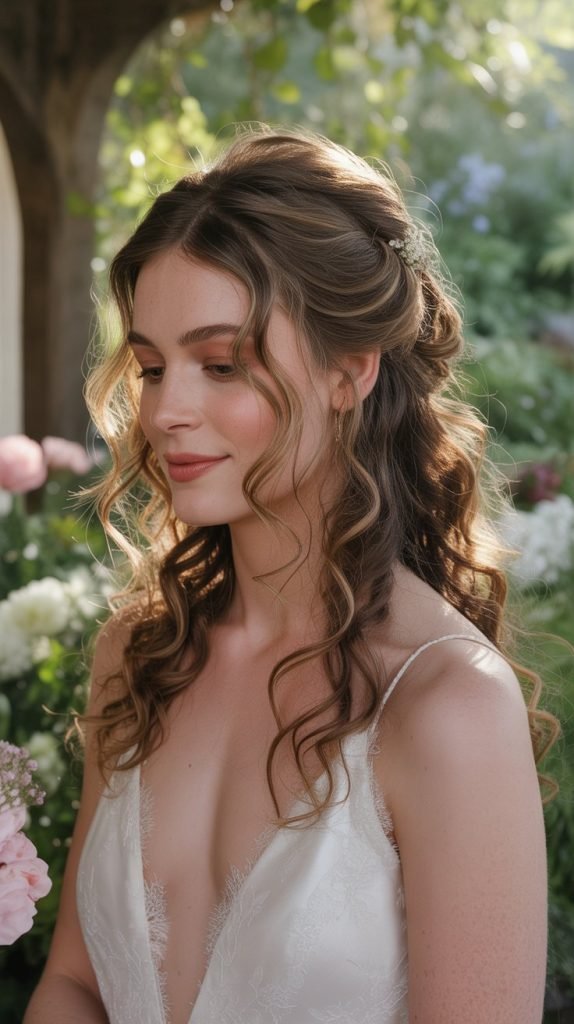 19. Half-Up Twisted Style with Curly Volume