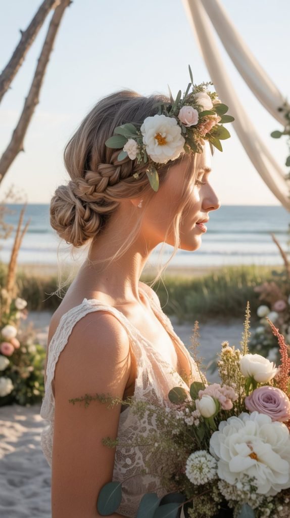17. Braided Bun with Floral Crown