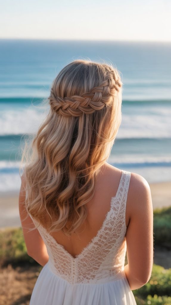 3. Half-Up Half-Down with Braided Crown