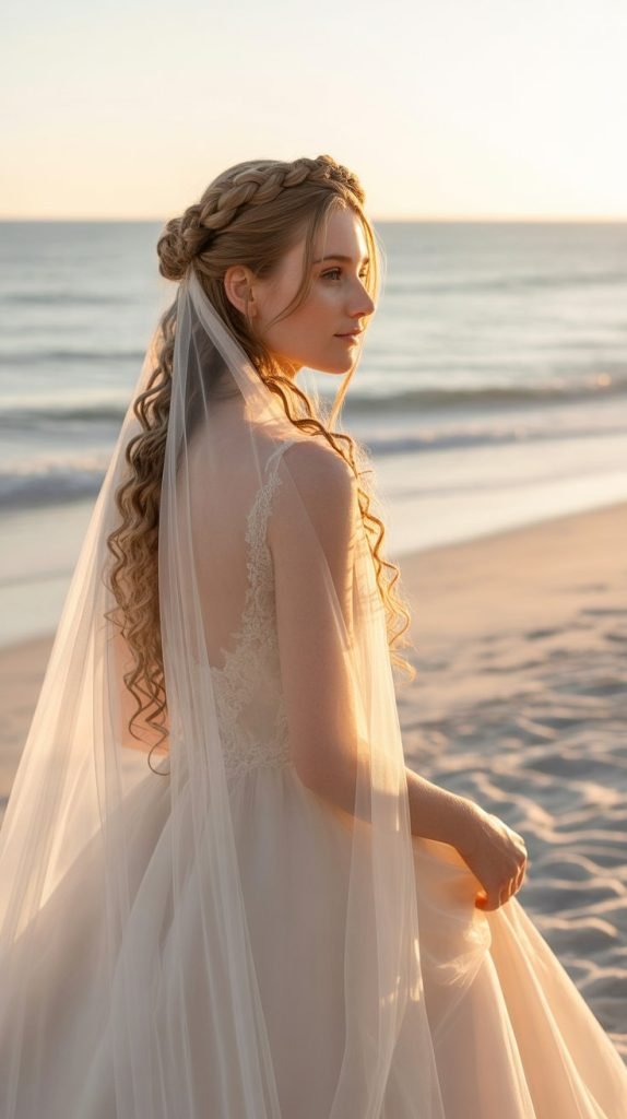 22. Braided Crown with Cascading Curls