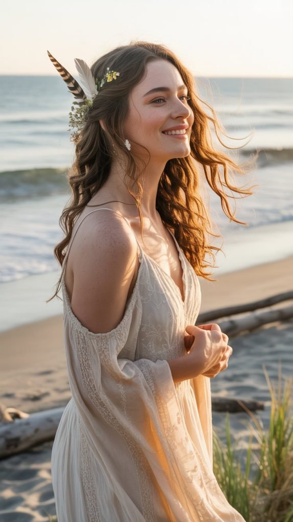 32. Boho Waves with Feather Accessories