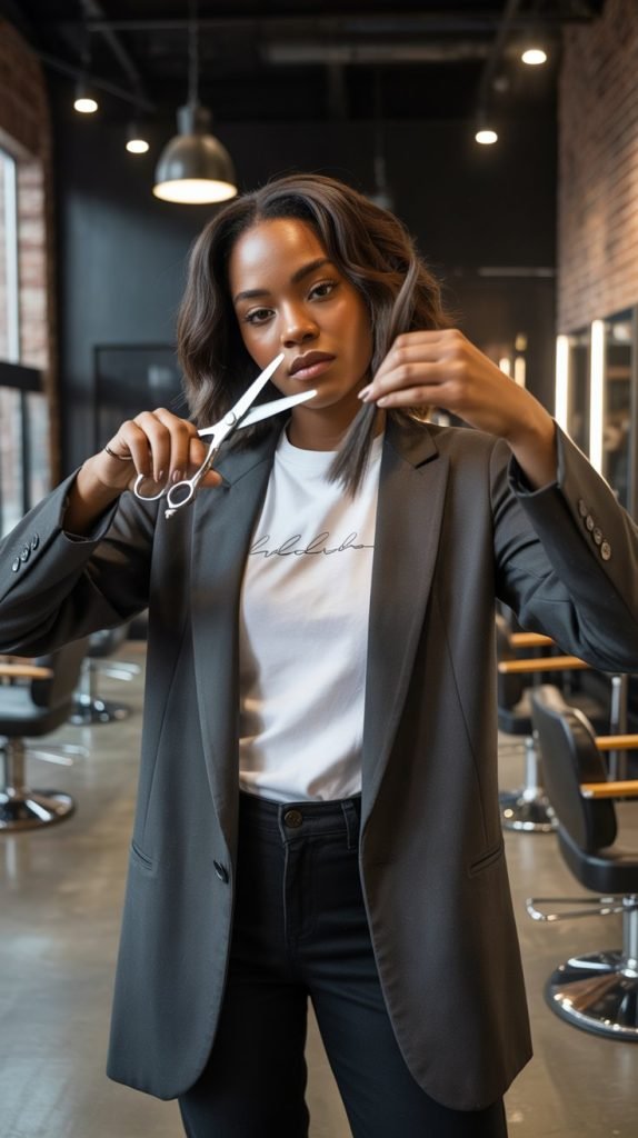 21. Sleeveless Blazer Over Graphic Tee with Black WOMEN