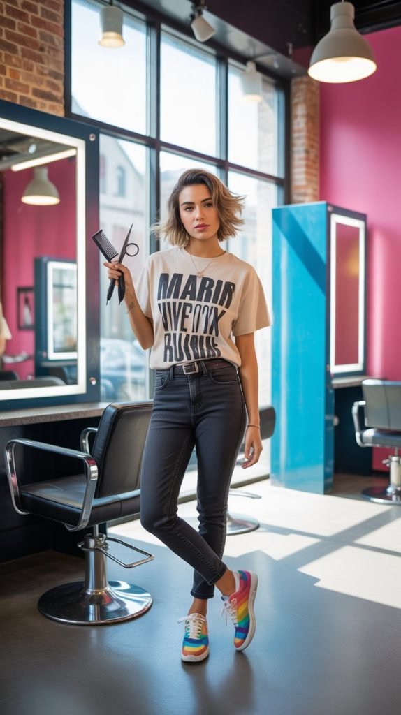 7. Graphic Tee with Dark Jeans