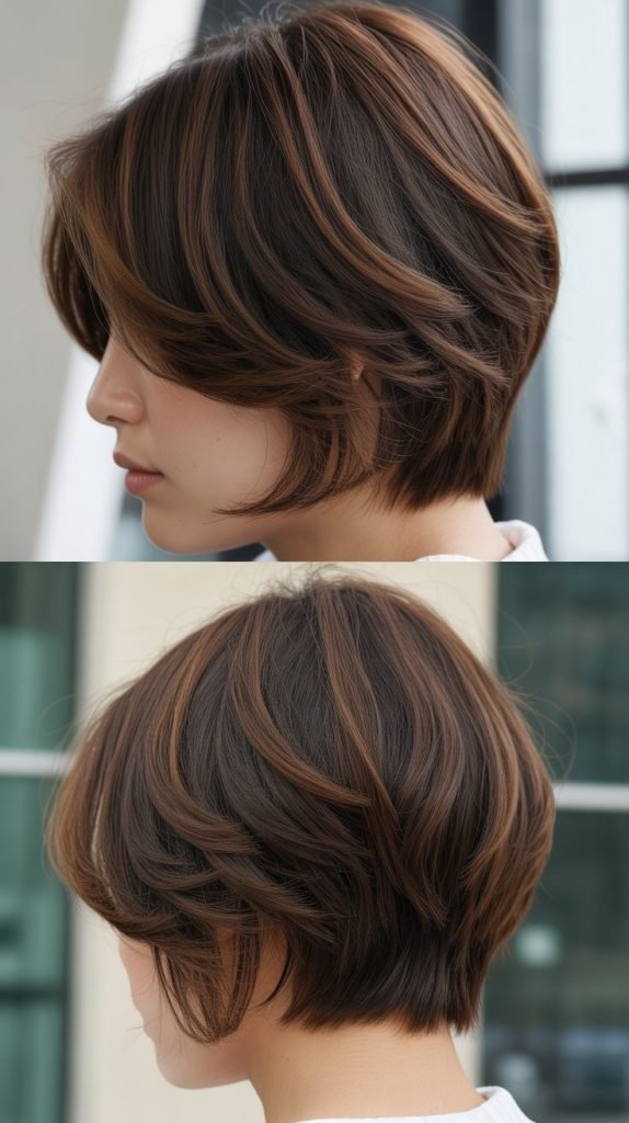 18. Inverted Long Bob with Stacked Curtain Bangs