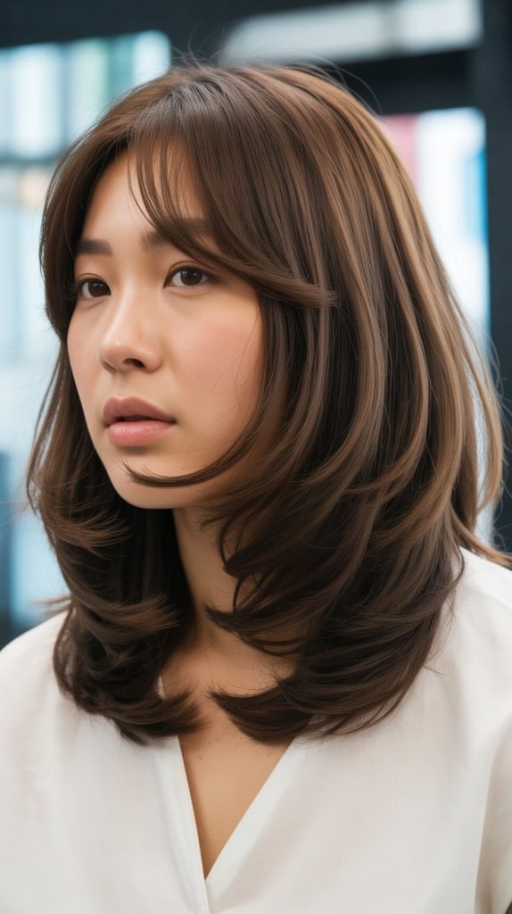 29. Long Bob with Curtain Bangs for Thick Hair