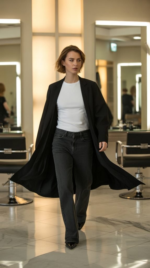 Black Duster Coat with Monochrome Base