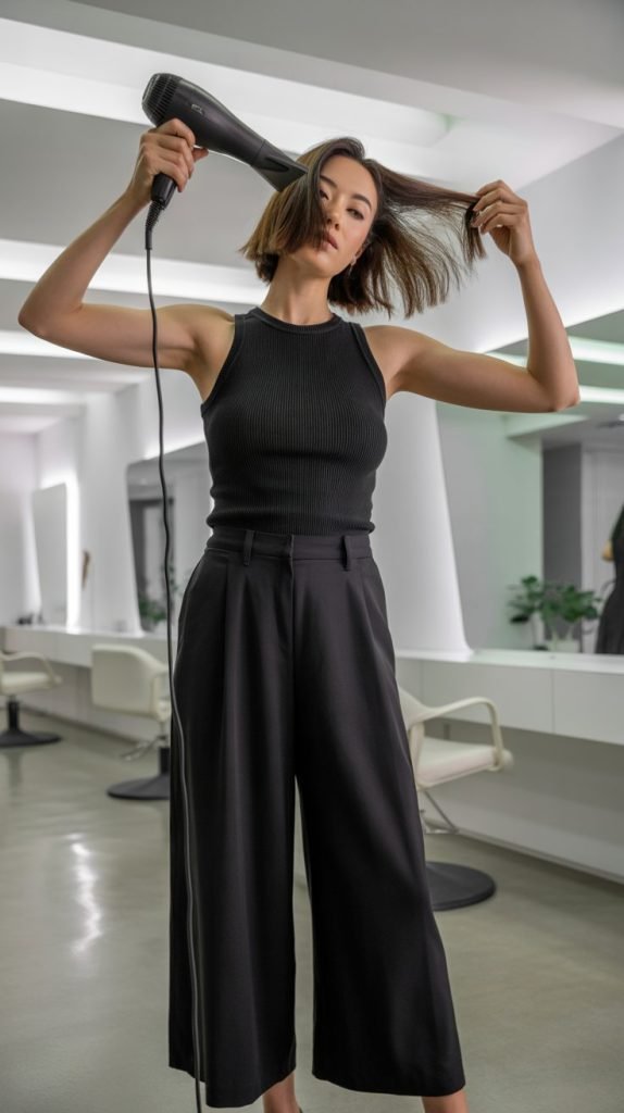 Black Ribbed Tank with High-Waisted Culottes