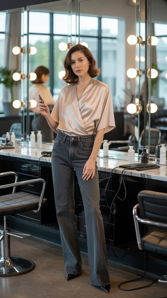 27. Wrap Top with Straight-Leg Jeans