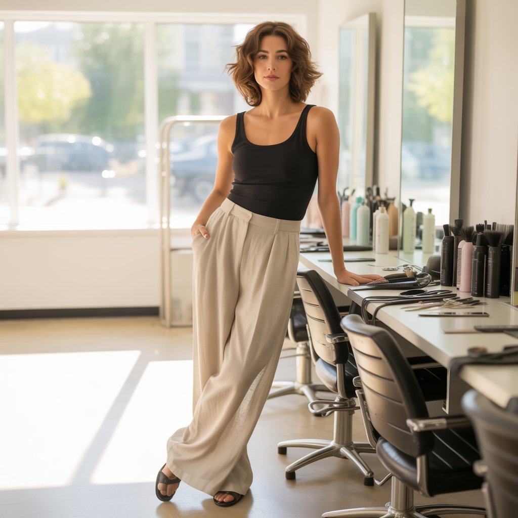 2. Linen Palazzo Pants with Fitted Tank Top