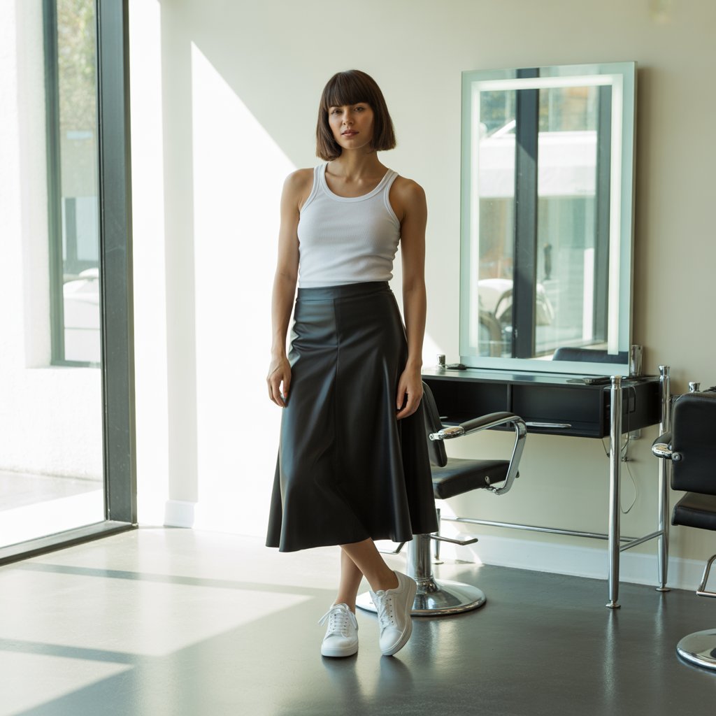 8. Midi Skirt with Fitted Tank and Sneakers