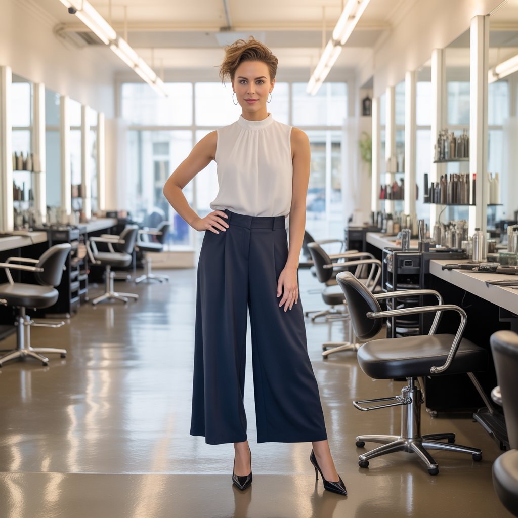 5. Culottes with Sleeveless Mock Neck Top