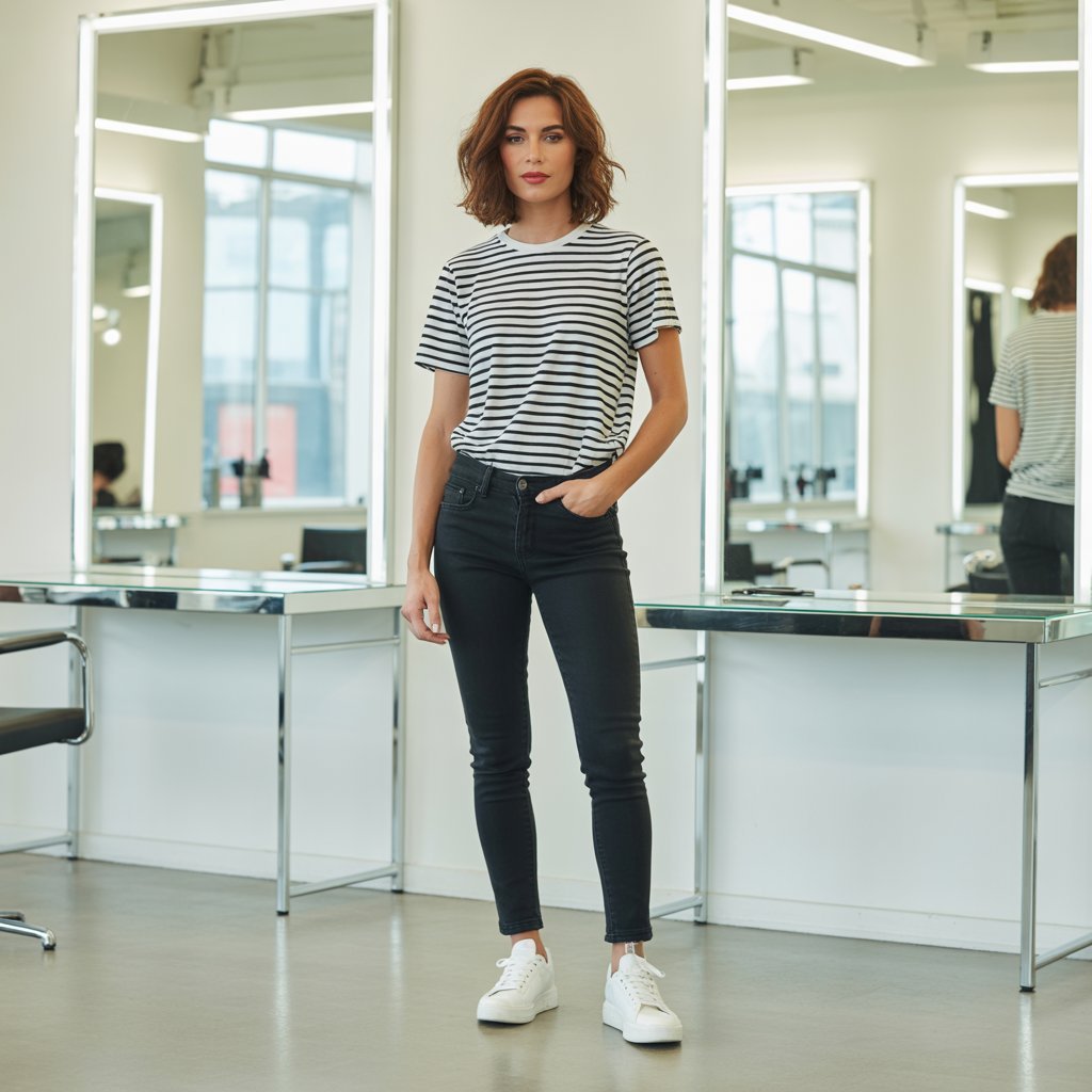 3. Striped Tee with Black Jeans