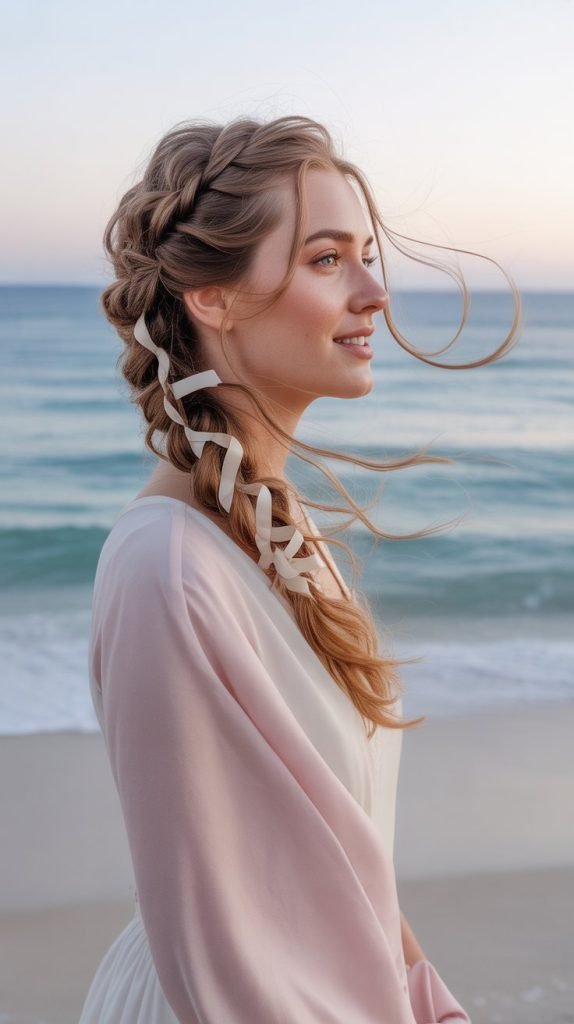 28. Loose Side Braid with Ribbon Woven Through