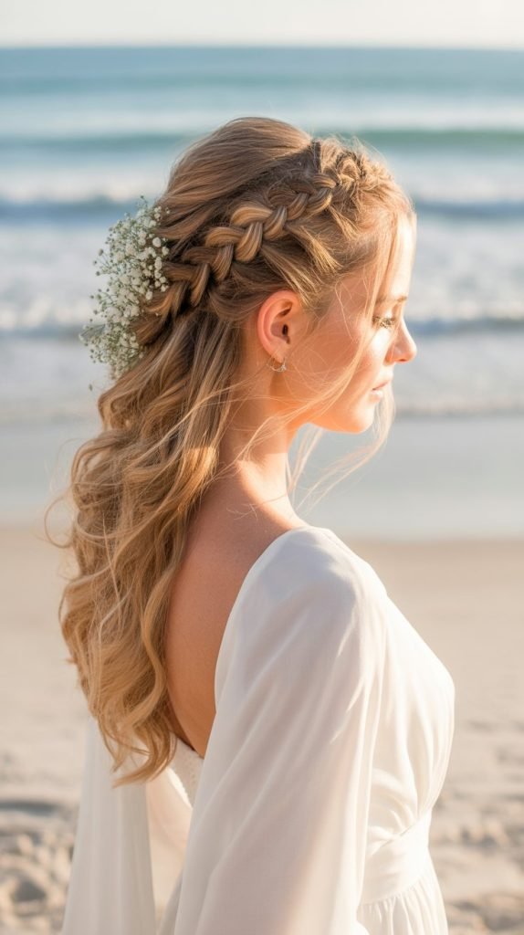 38. Braided Half-Updo with Cascading Waves