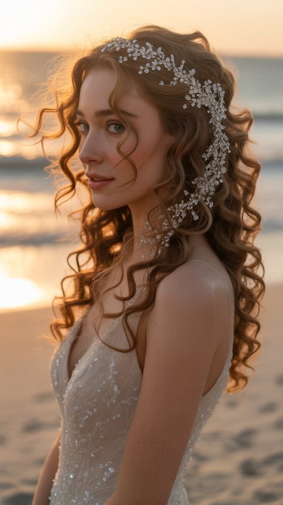 36. Cascading Curls with Crystal Hair Vine