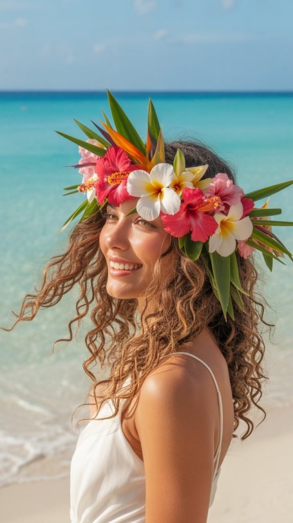 37. Natural Texture with Tropical Flower Crown