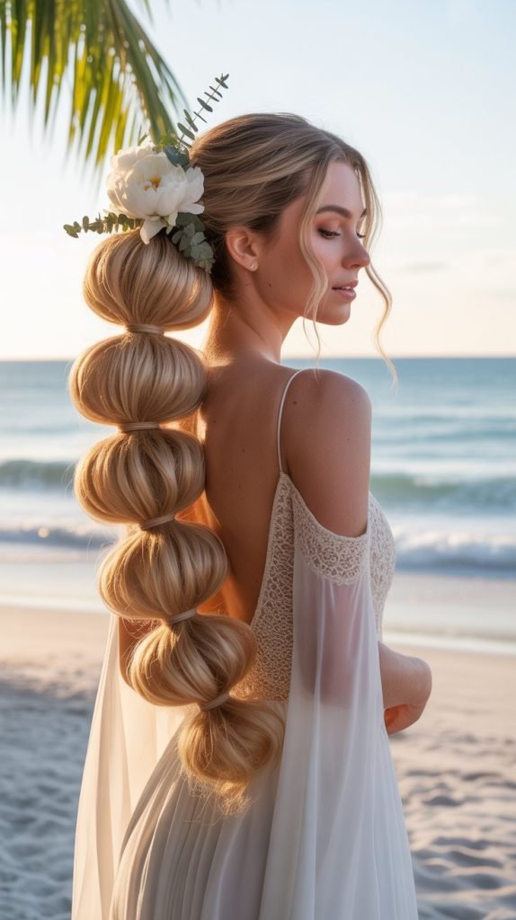 25. Bubble Ponytail with Floral Details