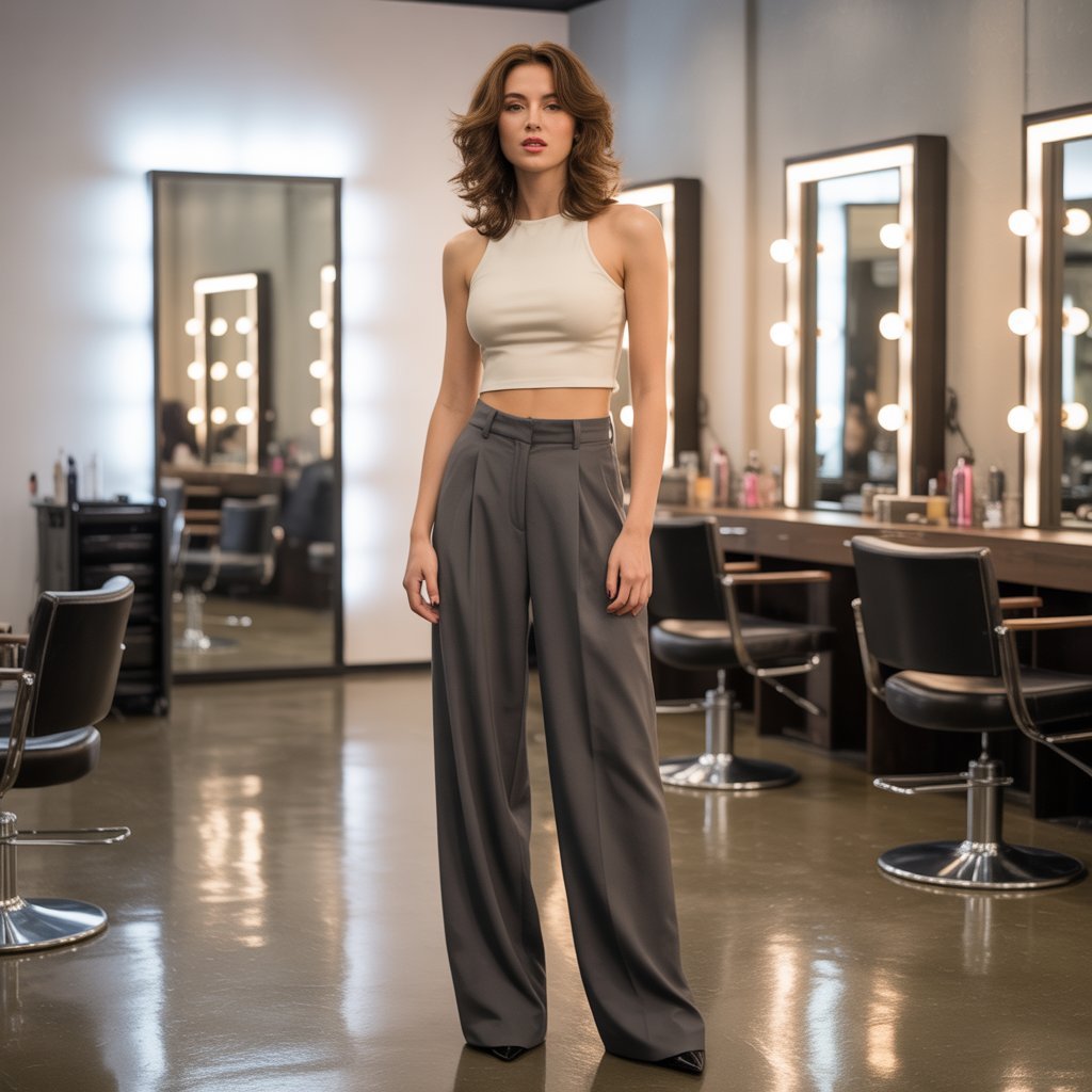 19. High-Waisted Pants with Crop Top