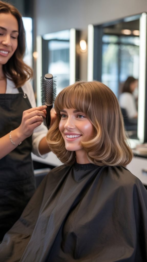 Personalized Lob with Custom Curtain Bangs