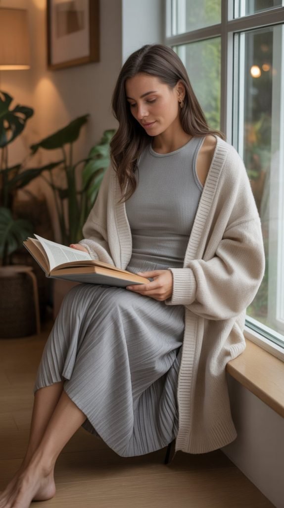 Ribbed Dress with Cardigan