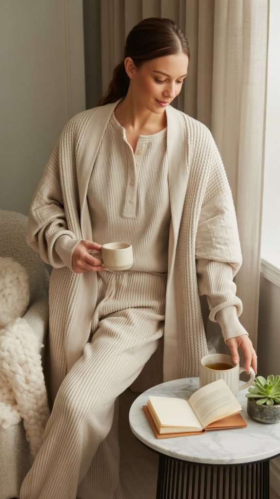 30. Mixed Texture Lounge Set with Cardigan