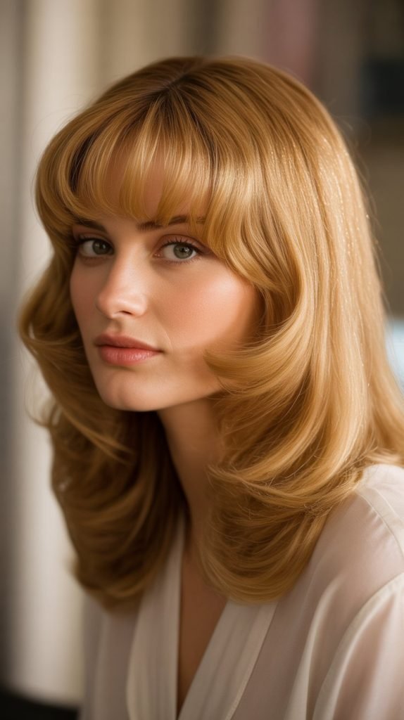  Vintage-Inspired Side Part Lob with Retro Curtain Bangs