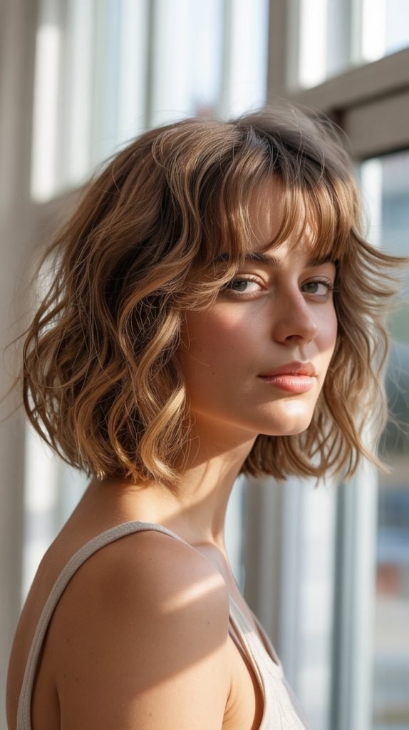 15. Rounded Long Bob with Rounded Bangs