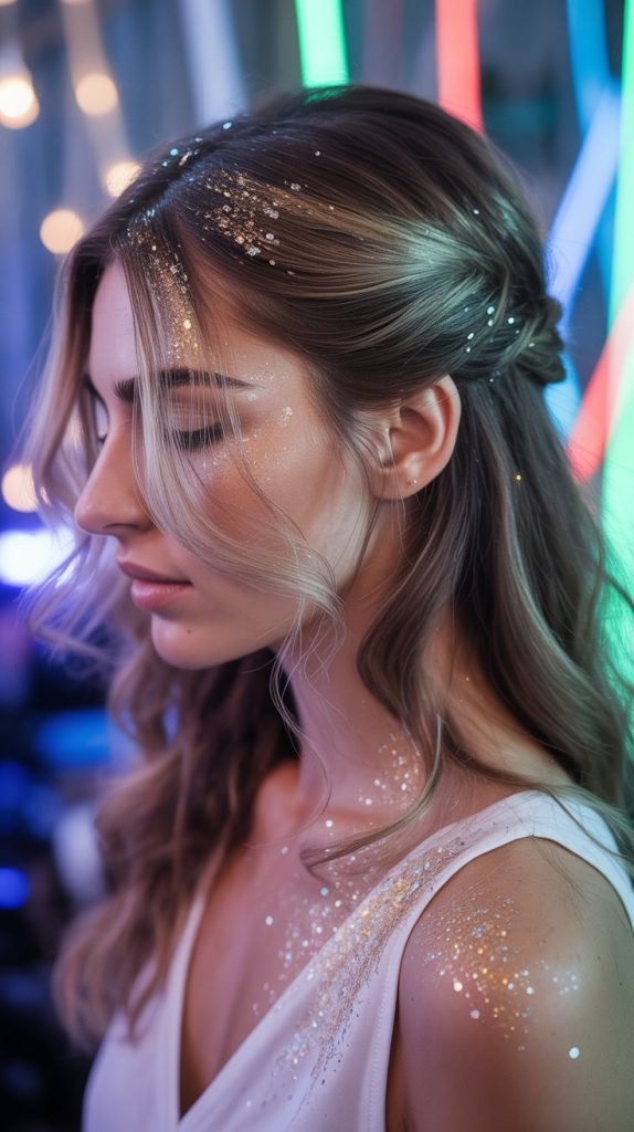 27. Half Up with Glitter Roots