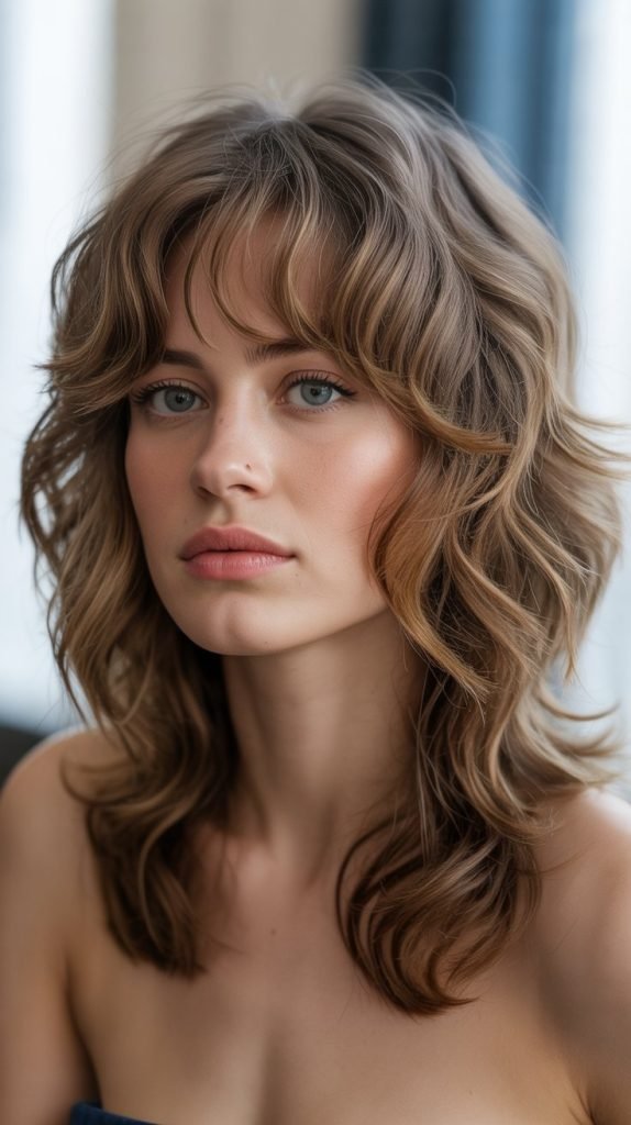 7. Shaggy Wavy Long Bob with Curtain Bangs