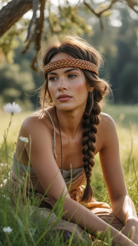 24. Rope Braid Ponytail with Braided Leather Headband