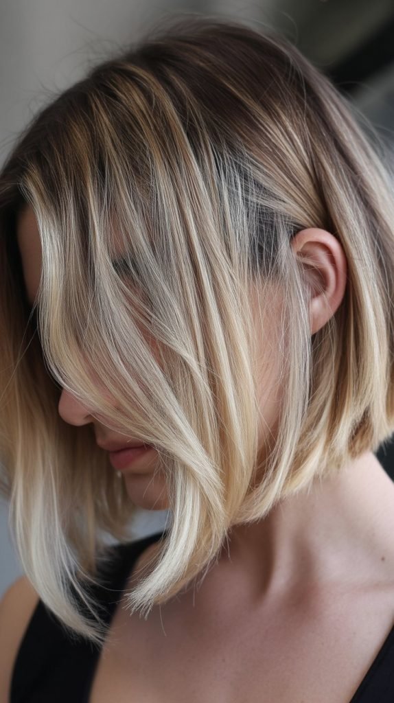  Blonde Balayage Bob with Highlights Underneath