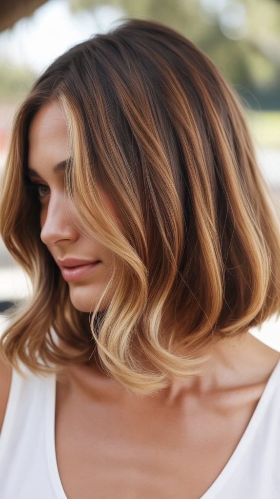 Caramel Blonde Balayage Lob
