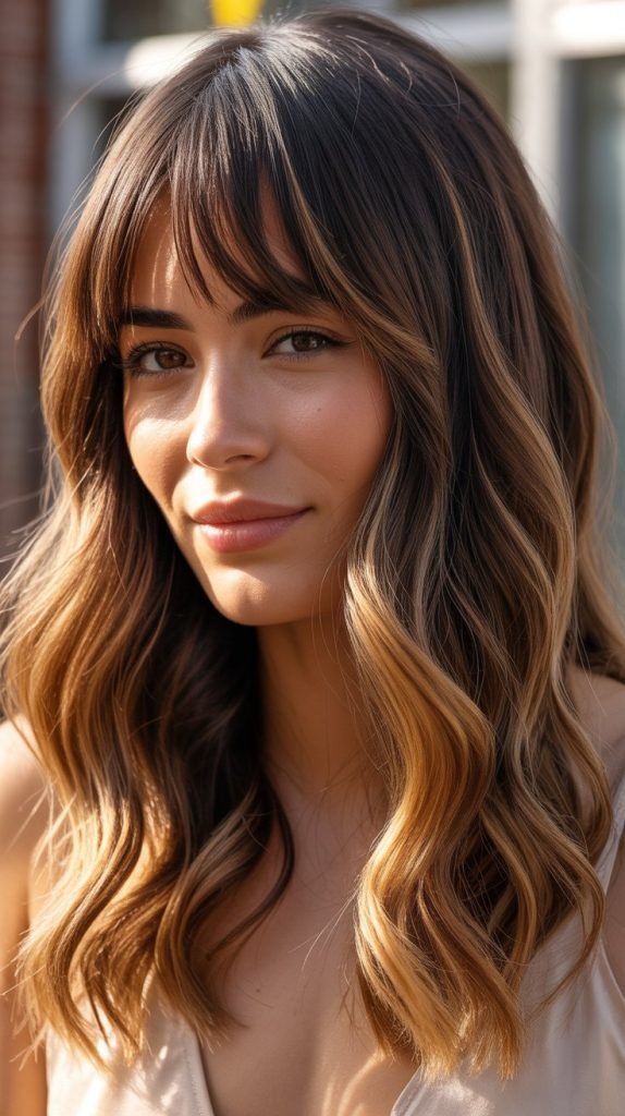 Dimensional Lob with Highlighted Curtain Bangs