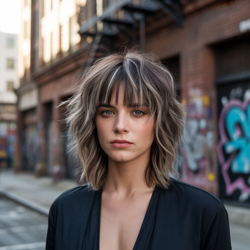 8. Choppy Long Bob with Piecey Curtain Bangs