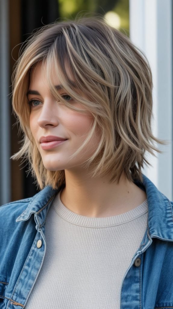 2. Textured Shaggy Long Bob with Choppy Layers