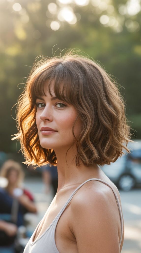 Tousled Lob with Relaxed Curtain Bangs